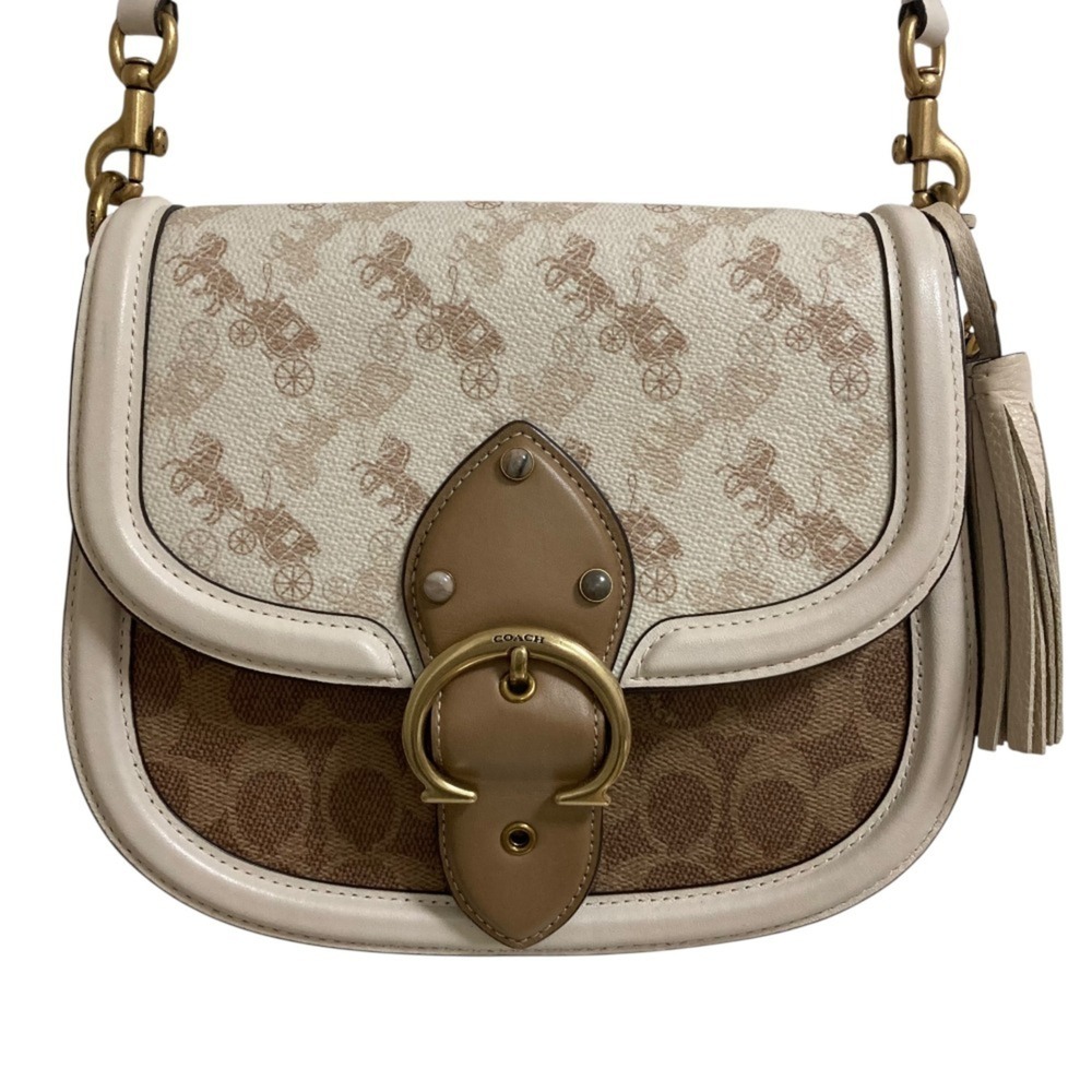 COACH Beat Saddle Handbag Horse and Carriage Shoulder Bag C3837 Beige x Off-W...